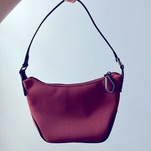 Fossil Y2K Small Shoulder Bag Canvas and Leather Burgundy and Brown